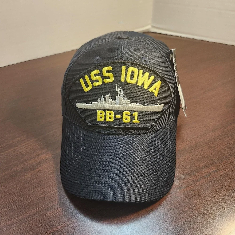 USS Iowa BB-61 Battleship Navy Hat Cap Eagle Crest Made in USA Military